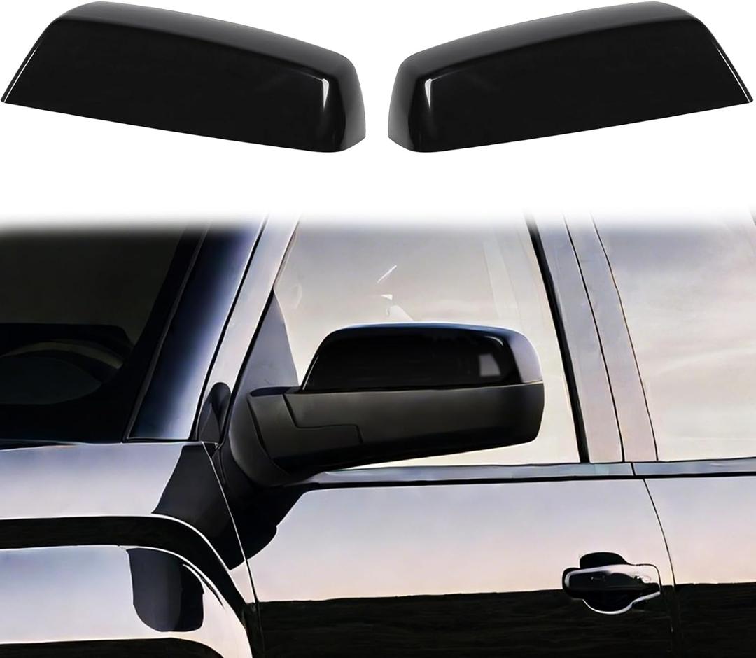 YIXIN 2PCS Chrome Direct Replacement Side Mirror Covers Caps for 2014-2018 Chevy Silverado GMC Sierra 1500 and 2500 HD 3500 HD 2015-2018 Accessories (Black)