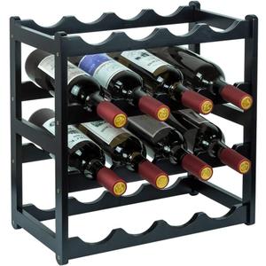 Bamboo Wine Rack, Sturdy and Durable Wine Storage Cabinet Shelf, Wine Racks Countertop for Pantry - 4 Tiers 16 Bottle Wine Rack Black