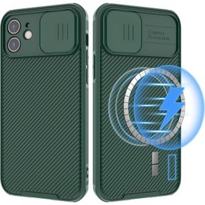 Hitaoyou iPhone 12 Case Magsafe, iPhone 12 Camera Protection Case [Support Magsafe Charger] with Slide Lens Cover,Slim Magnetic Case for iPhone 12 6.1" Green