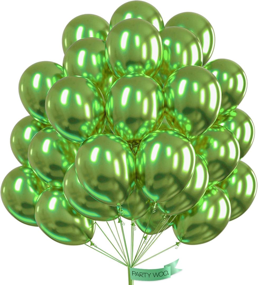 PartyWoo Metallic Green Balloons 50pcs 12 Inch Metallic Apple Green Latex Helium Balloons for Graduation Spring Forest Summer Wedding Engagement Baby Shower Birthday Party Decorations Green-G121