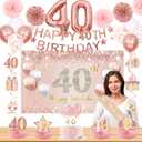 Trgowaul 40th Birthday Decorations - Rose Gold Party Supplies, 28pcs Including Backdrop, Hanging Swirl Flag, Balloons & More