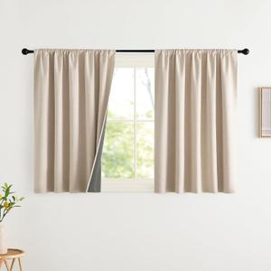 NICETOWN Cream Linen 100% Blackout Curtains, 2 Panels Set, 42 x 36 Inches, Rod Pocket Style, Thermal Insulated Room Darkening Drapes for Bedroom, Living Room, Nursery, Modern Farmhouse Decor