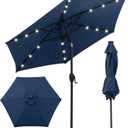7.5ft Outdoor Umbrella Patio Umbrella with Solar Lights,18 LED Lighted Table Market Outdoor Umbrella, 2-Year-Non-Fading, for Pool, Deck, Garden,Backyard, Navy Blue