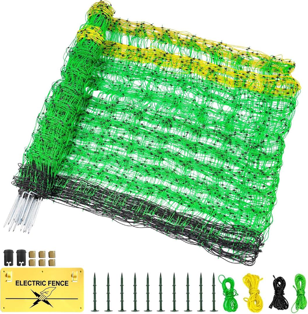 Electric Fence Netting, 35.4" H x 164' L, Portable Livestock Nets Mesh for Hog, Dogs, Deer, Goats, Electric Fencing for Backyards, Homesteaders, Farms, Ranches, Gardens