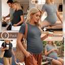 Ficerd 3 Pack Maternity Shirts for Women, Cotton Ribbed Pregnancy Tops Short Sleeve Side Ruched Summer Casual Mama Clothes (M)