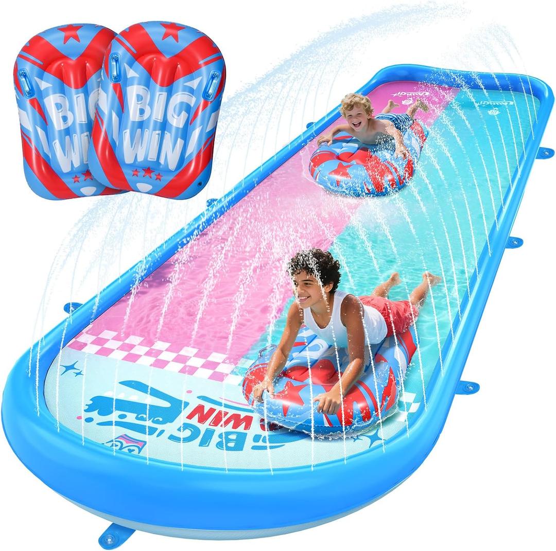 2-in-1 Slip and Slide,16.6 FT Splash Pad Water Slide for Kids Ages 3+ Lawn Water Splash with 2 Bodyboards Built in Sprinkler Pool for Backyard Summer Water Fun Toy