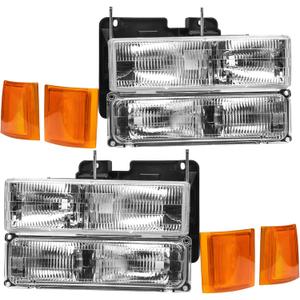 Pair Kit Headlights Assembly For 1994 1995 1996 1997 1998 1999 OBS Chevy Silverado OBS C/K Series 1500/2500/3500,94-98 Tahoe/Suburban Replacement Headlamp With Bumper Light