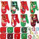 Suclain 32 Pcs Christmas Oven Mitts Pot Holders Baking Gift Set Pack Holiday Baking Cookie Cutters Wooden Spoons Kitchen Xmas Supplies for Friends Coworker Family Cooking Lover Presents