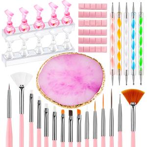 Nail Art Tools 24Pcs Set,2 sets Nail Stand,Nail Art Brush,Resin Nail Art Palette,5 Pcs Nail Art Sculpture Pen,Dotting Pen Tools Nail Art Kit for Nail Art DIY