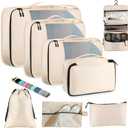 8 Set Packing Cubes for Travel Women Men Kids, Mesh Suitcase Organizer Bags Set for Luggage, 4 Sizes Extra Large, Large, Medium, Small, Travel Camping Essentials Accessories, Beige