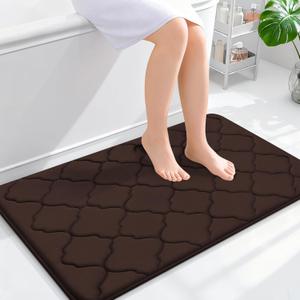 OLANLY Memory Foam Bath Mat Rug 36x24, Ultra Soft and Absorbent Bathroom Rugs, Non-Slip, Comfortable, Machine Washable Bath Carpet for Bathroom Floor, Tub, Shower and Home Decor Accessories, Brown