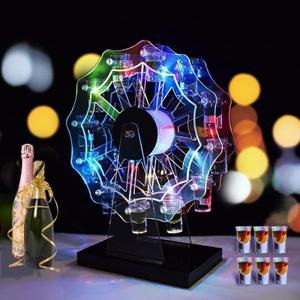 Bar Accessory Decor Liquor Shelves Tequila Glass Display Ferris Wheel Light up LED Shot Glass Holder Decoration Lights Cup Holder, Wine Rack for Home and Bar(No Glasses)