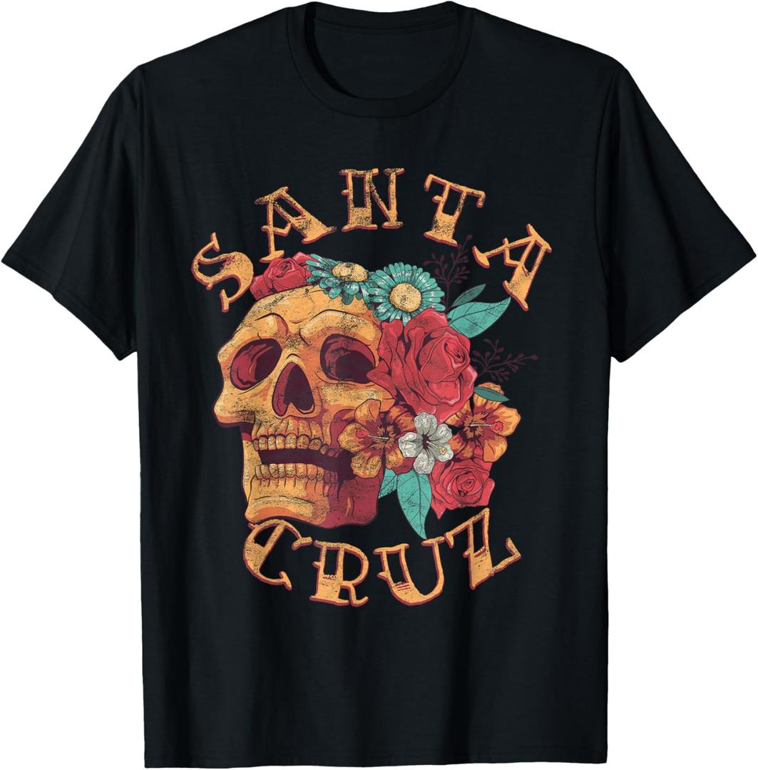 Vintage Santa Cruz California Tattoo CA Ink Skull T-Shirt (Small, Black)