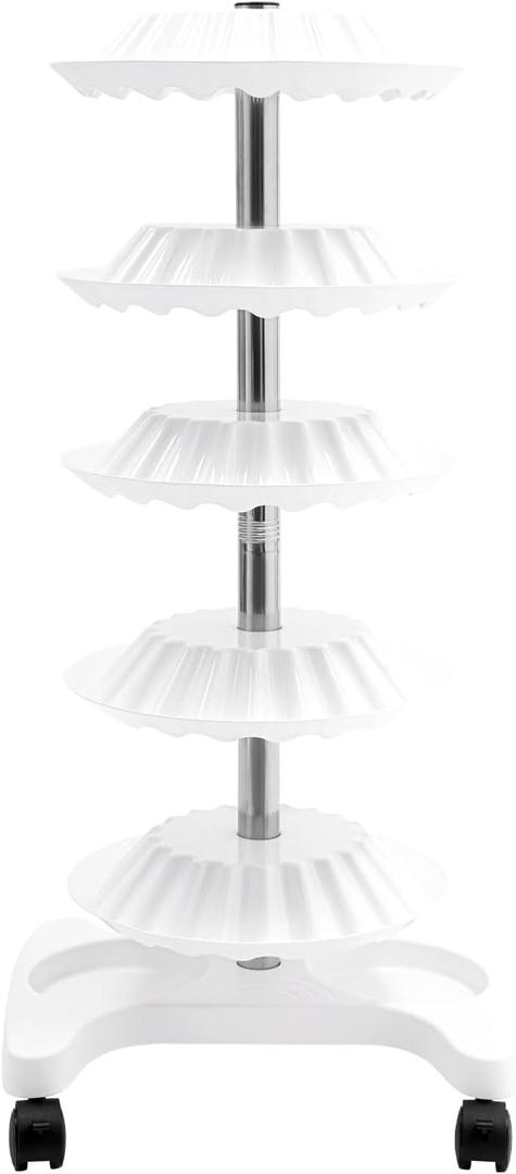 360 Rotating Nail Polish Rack Holder,Nail Polish Organizer Stand with Wheels,5 Tier Nail Display Storage Shelf,for Home,Nail Salon (White)