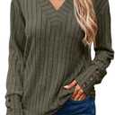 Dokotoo Womens Soft Long Sleeve V Neck Shirts Solid Casual Decorative Buttons Knitted Pullover Tunic Tops (Medium, A-moss Green)