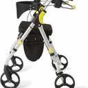 Medline Premium Empower Rollator Walker with Seat, Folding Rolling Walker with 8-inch Wheels, Silver
