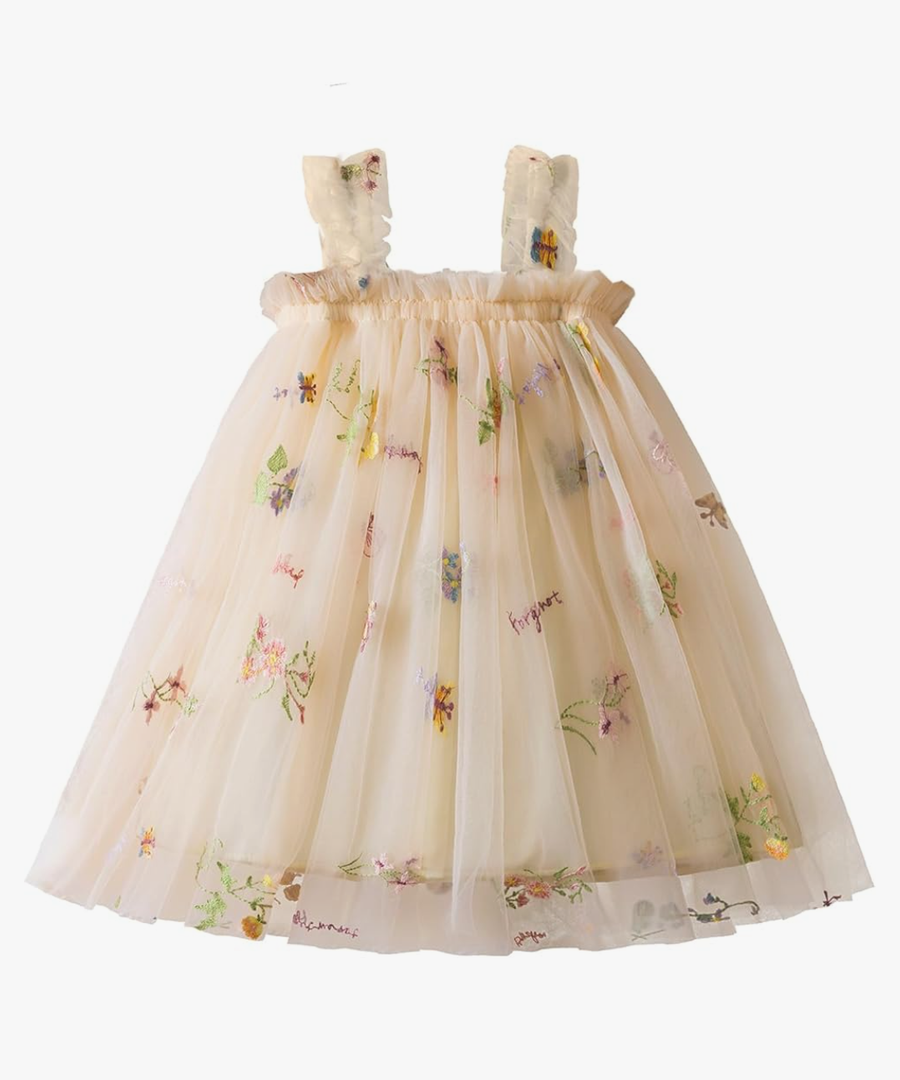 NNJXD Baby Girl Tulle Dress Casual Flower Embroidery Toddler Dresses Size 2-3T