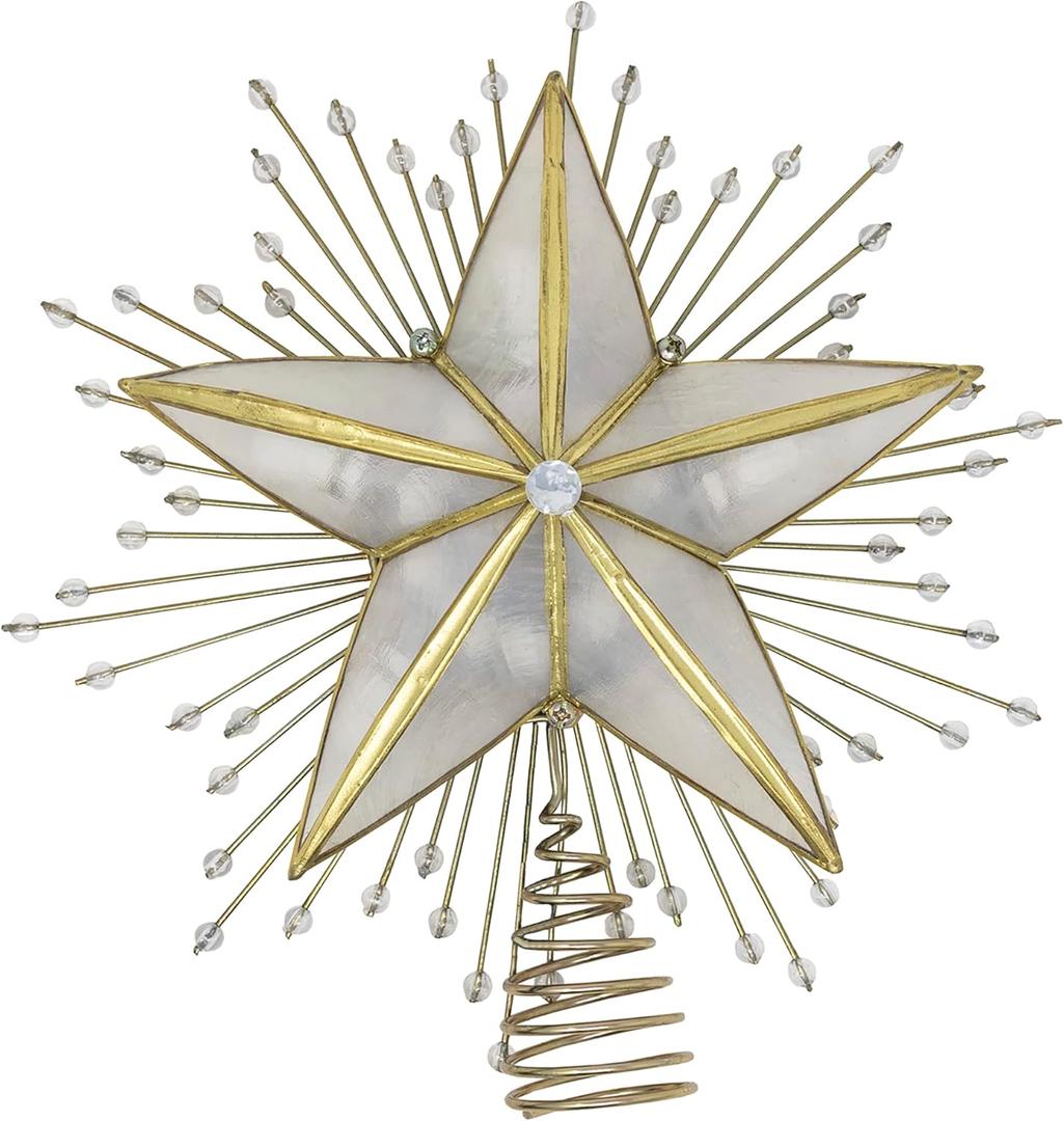 Kurt Adler 10-Inch 5-Point Capiz Star Treetop with Rays and Beads