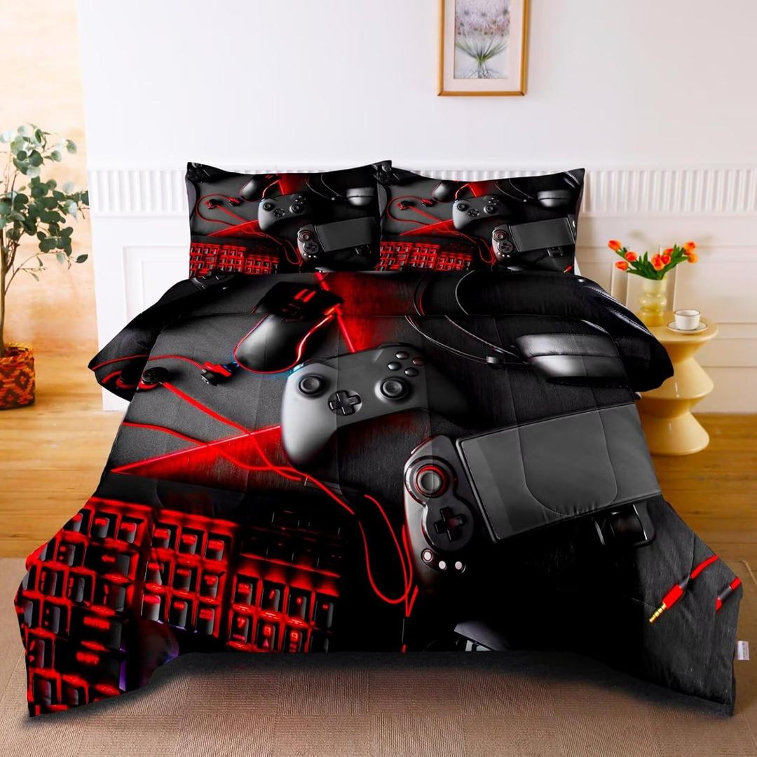 Gaming Comforter for Boys Teens,Game Bedding Sets Twin,Kids Gamer Comforter Set,Video Game Bedroom Bed Set Controller Duvet All Season 3 Piece (Pattern 7)