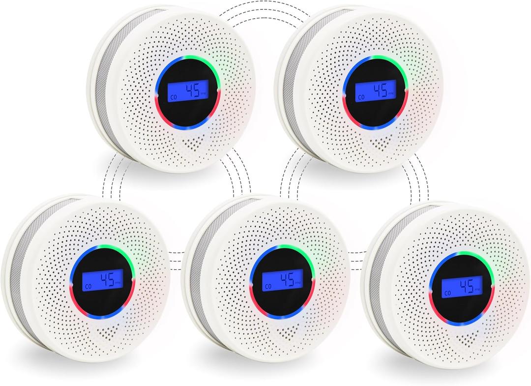 5Pack Upgraded Interlinked Smoke Carbon Monoxide Detector, Battery Powered&Wireless Interconnected Smoke and CO Alarm, Transmission Range of Over 820 ft (Includes Battery)