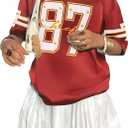 Oversized Jersey Shirts for Women Shirts Y2K Number Graphic Jerseys V Neck Cute Streetwear Tee Tops (Red, XXL)