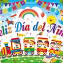 Feliz Dia Del Nio Backdrop Colorful Mexican Children's Day Photography Background Kids Student School Classroom Mexico Children's Day Party Decorations Banner Photo Props (7x5FT)