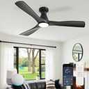 Depuley Ceiling Fans with Lights: 52-inch Smart Ceiling Fan with Remote/APP/Alexa Control - Flush Mount Ceiling Fans 3 Blades DC Motor Dimmable for Bedroom Living Room Outdoor (Black)
