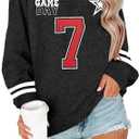 SUPEYA Game Day Sweatshirt Women Football Sweatshirts Funday Sunday Fall Pullover Football Fan Number Graphic Casual Tops Grey, XXL 