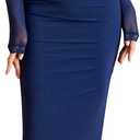 KUTUMAI Corset Lace Long Sleeve Formal Dress Back Slit Bodycon Fall Cocktail Wedding Guest Dresses XL