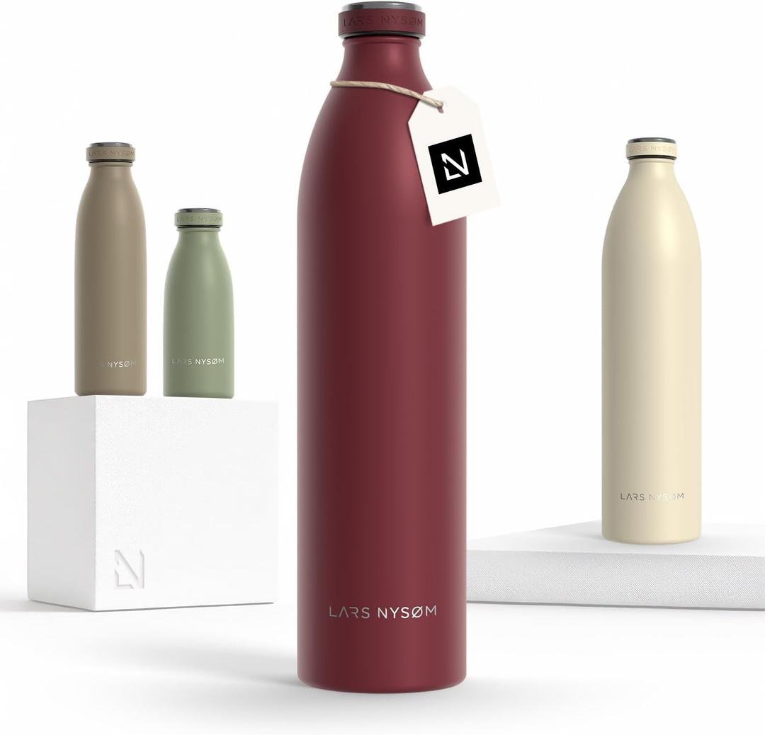 LARS NYSM Stainless Steel Insulated XL Water Bottle 12 oz 17 oz 25 oz 34 oz 51 oz | Insulated Thermo Flask for Hot and Cold Beverages | Leakproof Drinking Bottle (Berry Red, XL 50.7 oz) (50.7 Ounces)