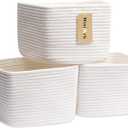 MiniArk Small Organizing Baskets for Cubes Shelf, 9.7x9.7x7.1 Inch Rope Woven Storage Bins for Nursery Shelves Storage, Cute Toy Basket, Square 3 Packs Off White