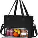Lunch Tote Bag for Women with 15.6" Laptop Compartment, Work Tote Bag with Insulated Lunch Compartment, Large Casual Handbag Lunch Bags for Nurse, Teacher, Office, Travel, Beach, Black