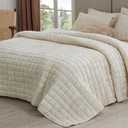 BEDELITE Velvet Quilt Set Queen Size - Luxury Velvet Comforter Bedding Set 3 Pieces, Lightweight Soft Cozy Shiny Cream White Oversized Bedspread Coverlet for All Seasons with 2 Pillow Shams