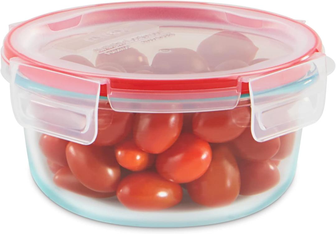 Pyrex Freshlock Glass Food Storage Container, Airtight & Leakproof Plastic Locking Lids, Freezer Dishwasher Microwave Safe, 4 Cup