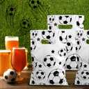 PEUTIER 50pcs Soccer Gift Bags, Plastic Soccer Party Bags Soccer Goodie Goody Snack Treat Candy Bags Soccer Present Party Favor Bags for Team Kids Teens Games Sports Events Supplies (White)