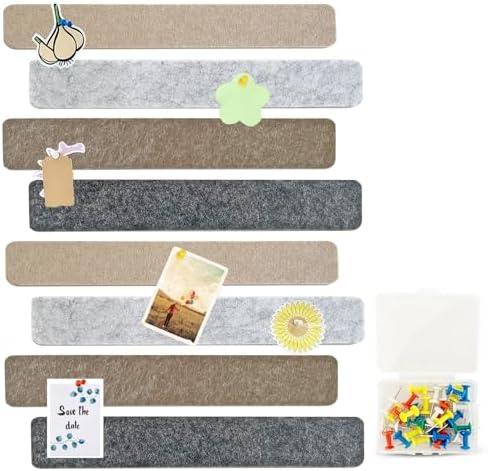 8 Pcs Black Brown Gray Felt Pin Board Bar Strips Bulletin Board ，Self-Adhesive Bulletin Board Bar Strips，Cork Boards for Walls with 35 Pushpins, for Paste Notes, Photos, Office Home Classroom