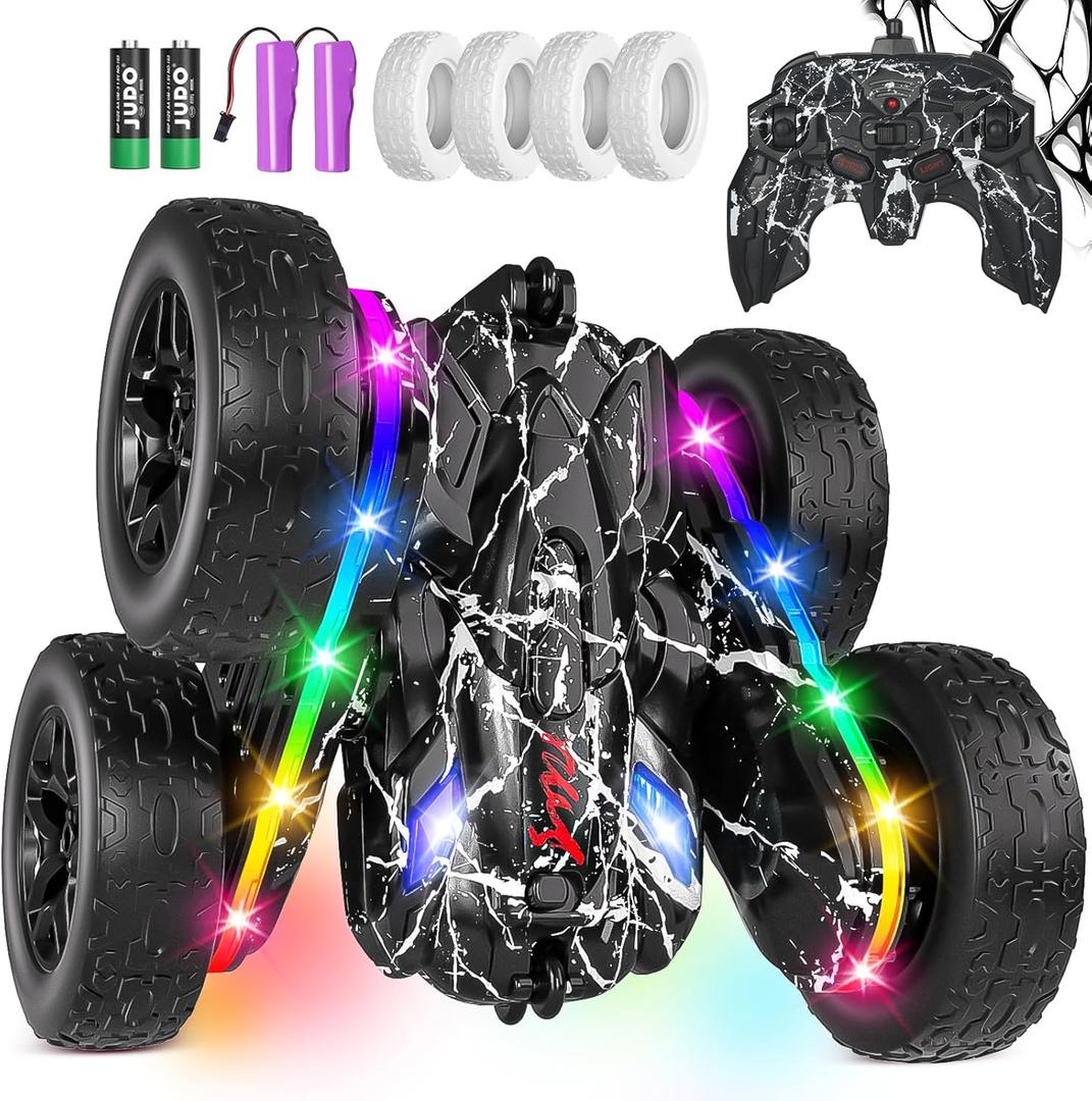 Rc Cars Toys for Boys Remote Control Car 2.4 GHz Black Toys for Ages 5-7 Kids Toys New Upgraded Strip Lights 360 Rotating Rc Truck Birthday (Black)