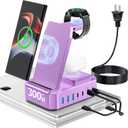 300W Wireless Charger for Samsung,Zutspzss 10 in 1 Wireless Charging Station, 65W USB C Fast Charging Stand for Samsung S25 Ultra/S24/S23/S22/Z Fold,Galaxy Watch Ultra7/6/5,Galaxy Buds,Purple