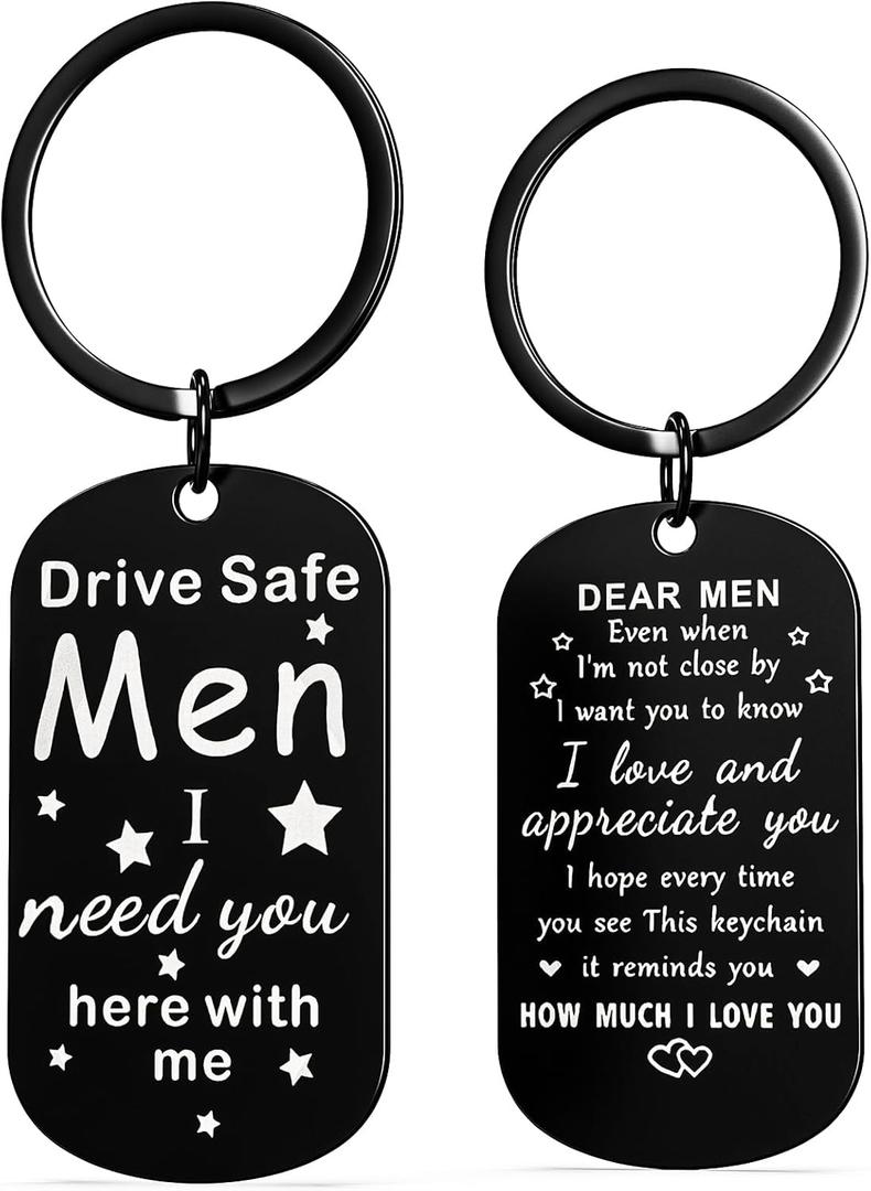 6 x Valentines Day Gifts for Him, Drive Safe Keychain, Christmas Gifts for Men Keychain, Father's Day Gifts for Husband from Wife, Birthday Anniversary Retirement Valentines Day Presents for Him Husband