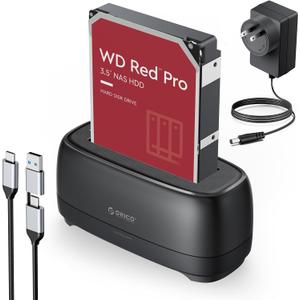ORICO Hard Drive Docking Station for USB C 2.5/3.5 SSD HDD SATA I II III External Hard Drive Dock 22TB 2 in-1 Type C to USB A Cable (DD18C3)