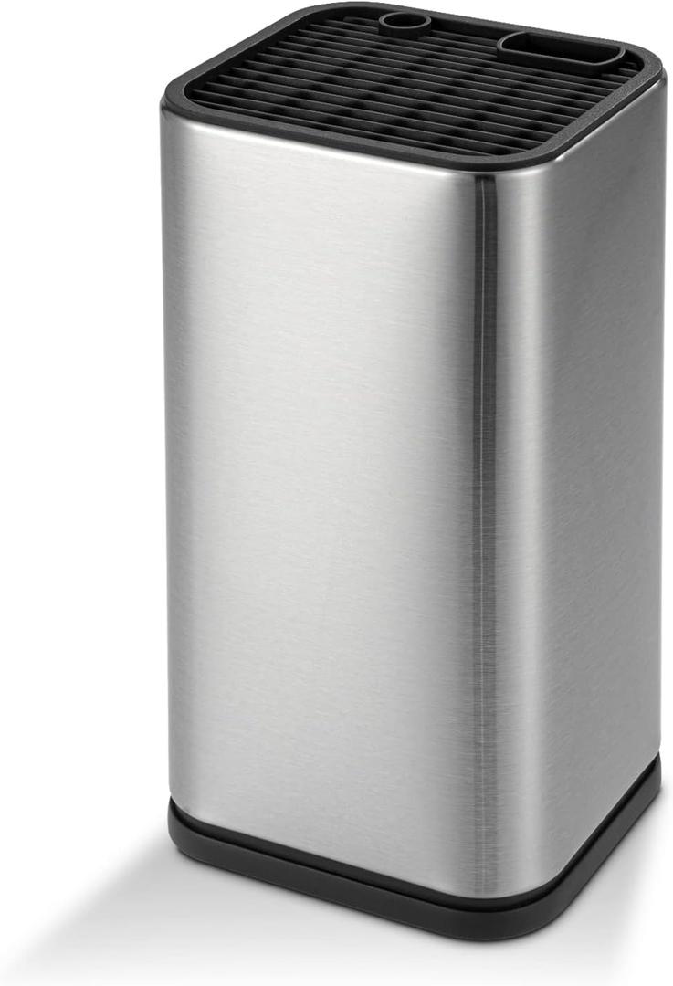 Universal Knife Block, Knife Holder without Knives, Stainless Steel Knife Storage Block for 3.5" to 8" Knives, with Slots for Scissors and Sharpening Rod,for Kitchen Counter