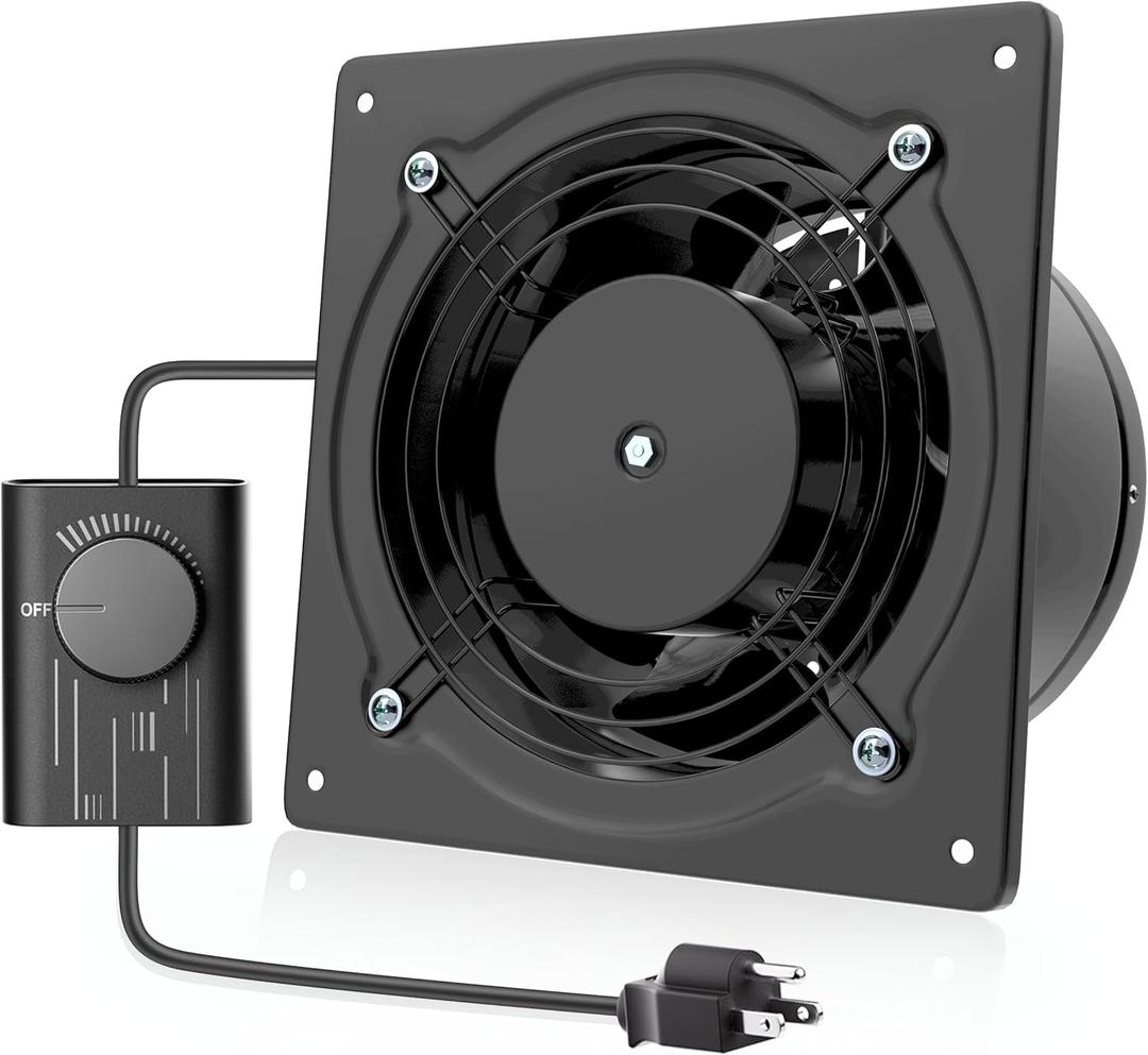 HG Power 6 Inch Exhaust Fan with Speed Controller, 308CFM Wall Exhaust Fanfor Kitchen, Bathroom, Metal Extractor Fan for Pet Room, Smoking Room, Attic, Garage, Window Ventilation
