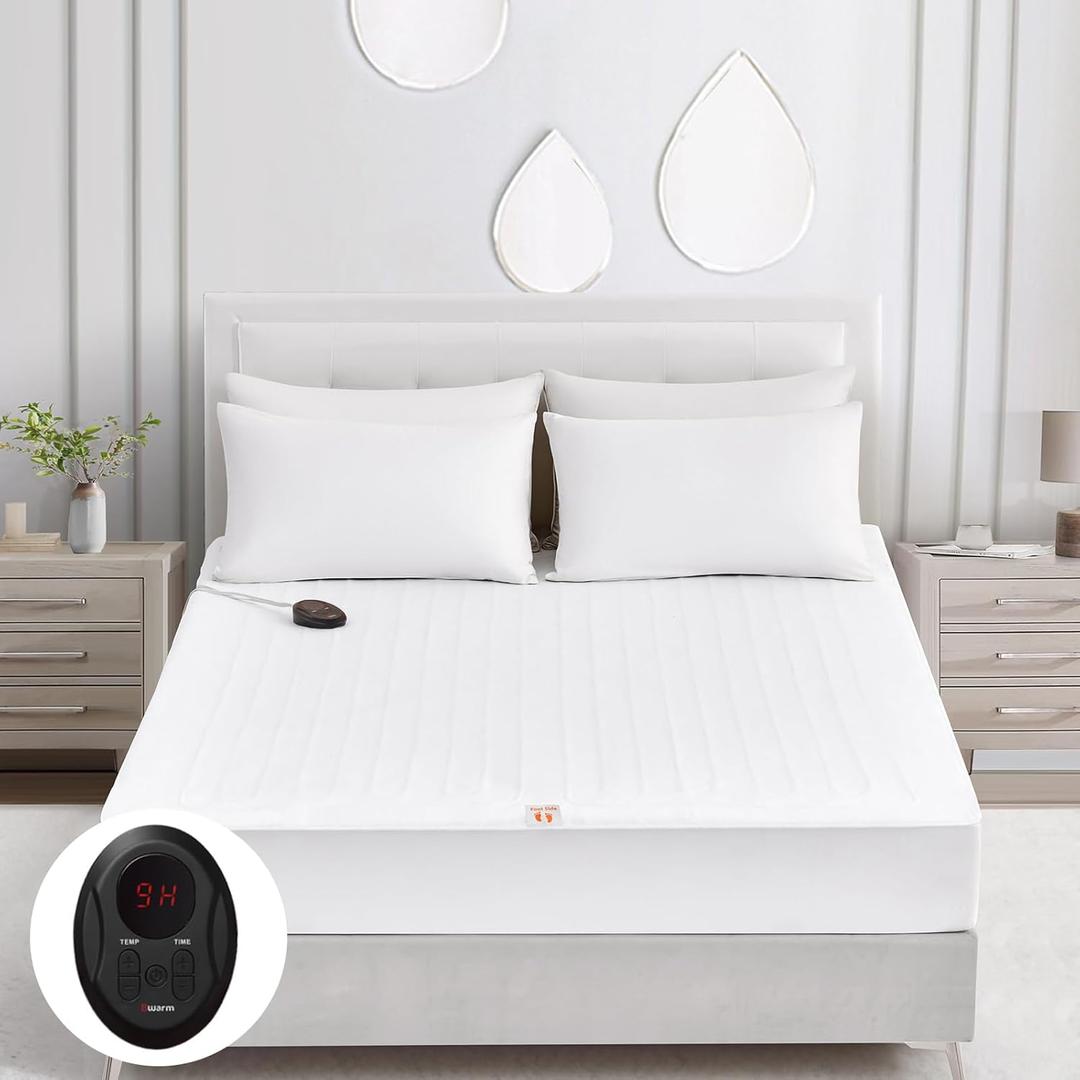 Bwarm Electric Heated Mattress Pad Twin Size, 39" x 75", Bed Warmer, 9 Heat Settings, 1-12 Hours Auto Off, Deep Pocket, Fast Heating, Machine Washable, Soft and Cozy