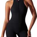 SEAUR One Piece Workout Jumpsuits for Women Backless Tummy Control Sleeveless Jumpsuits Scrunch Yoga Romper (Black) Small