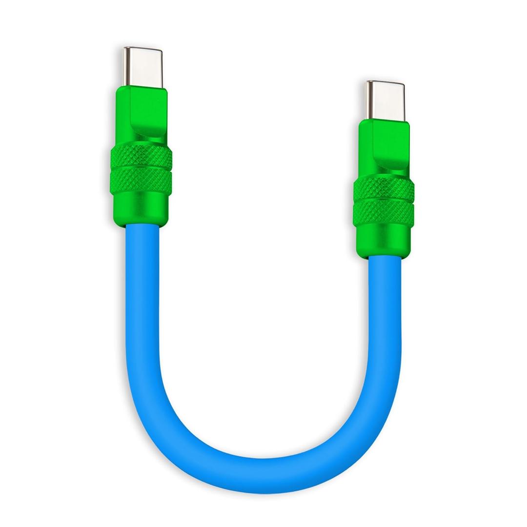 chubbycable Color Block Chubby 240W Short USB C Cable Power Bank Fast Charging Cable Silicone Charger Cord Compatible with iPhone 17-15 Series iPad, Blue+Green, Type-C to Type-C, 0.82FT