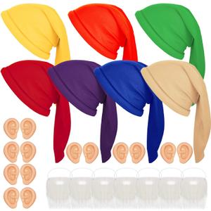 Geyoga 21 Pcs Dwarf Costume Hats with Fake Beard, Fake Ears for Halloween Christmas Fairy Dwarf Gnome Costume Accessory for Adults