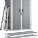 DWVO 5X3FT Outdoor Vertical Storage Shed with 2 Shelves, 60 Cu Ft Waterproof Resin Garden Shed with Floor & Lockable Door, Plastic Tall Tool Cabinet for Garbage Can, Lawn Garden Supplies, Gray