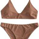 ZAFUL Women's Solid Spaghetti Strap Bralette Bikini Set Two Piece Swimsuit Large Brown