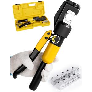 10 Tons Hydraulic Crimping Tool Battery Cable Lug Terminal Crimper with 9 Pairs of Dies, 12 AWG to 2/0 AWG Wire Crimping Tool