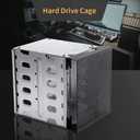 EMVANV Stainless Steel Hard Drive Cage, 5.25" to 5x 3.5" with Fan Space, Adapter Rack Bracket (Silver)